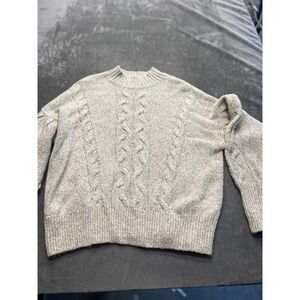 Old Navy Womens Large Cable Knit Sweater Oatmeal Marl Mock Neck Pullover 5658